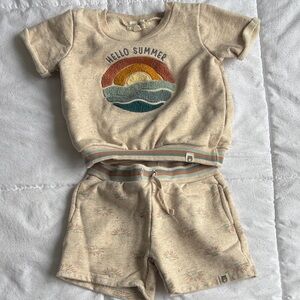 Kids Neutral 'Hello Summer' Matching Set - Cozy Tee & Shorts